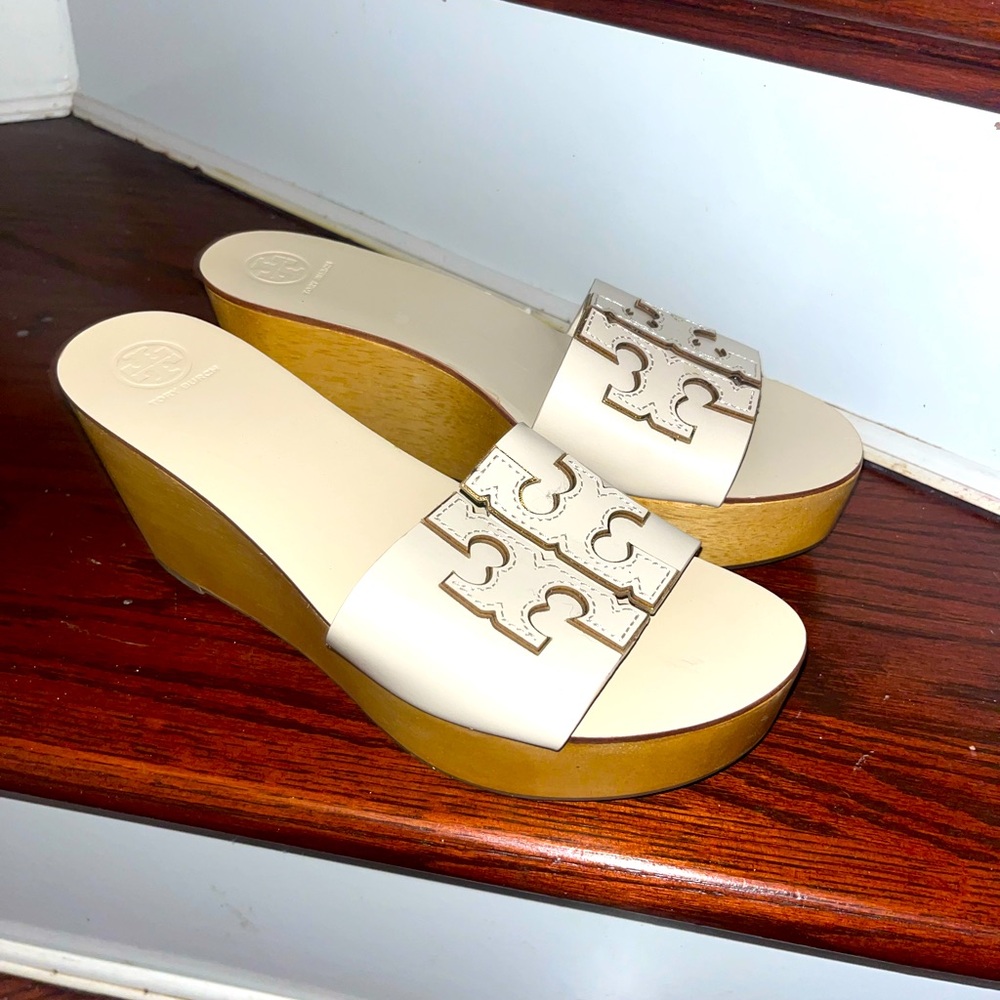 Tory Burch Leather Embroidered Accent Slides